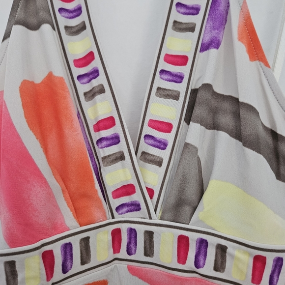 BCBGMaxazria Y2K Retro V-Neck Multi-colored Halter Top Size Medium - Picture 2 of 7